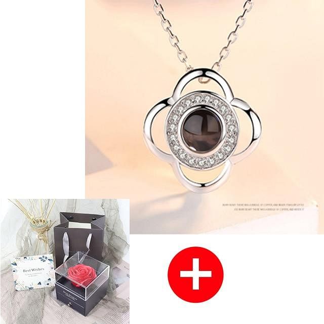 Luxe Rosy Jewel Box ❤ I LOVE YOU 100 Languages Necklace ❤ - Grey / Clover Style 12 - Necklace - D’ Love • Jewelry Box • Mother’s Day - D’ 