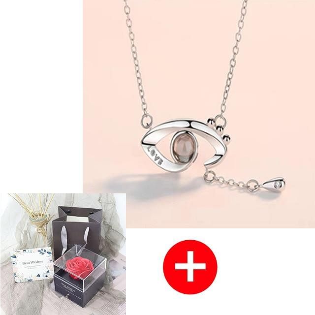 Luxe Rosy Jewel Box ❤ I LOVE YOU 100 Languages Necklace ❤ - Grey / Eye Style 10 - Necklace - D’ Love • Jewelry Box • Mother’s Day - D’ 