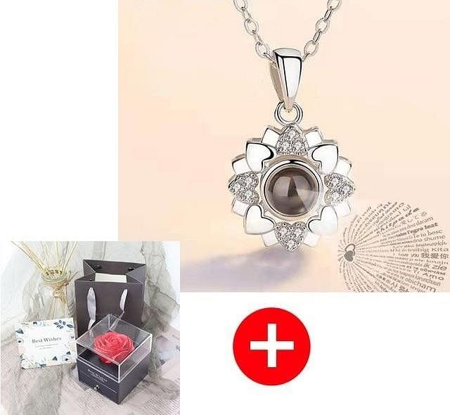 Luxe Rosy Jewel Box ❤ I LOVE YOU 100 Languages Necklace ❤ - Grey / Flower Style 14 - Necklace - D’ Love • Jewelry Box • Mother’s Day - D’ 