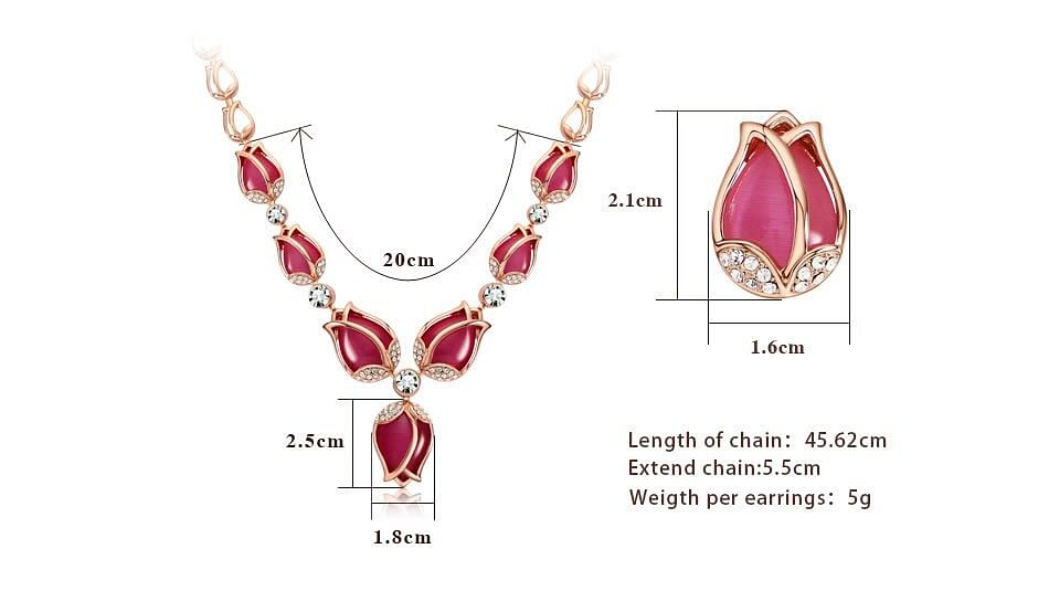 Jewelry Set Rose Gold Color Red Tulip Jewelry Set freeshipping - D' Charmz