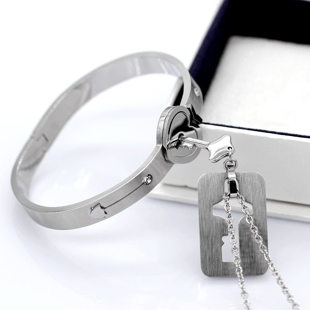 Lock Key To Heart Silver Stainless Steel Lover Puzzle Pendant Couple  Necklace Se