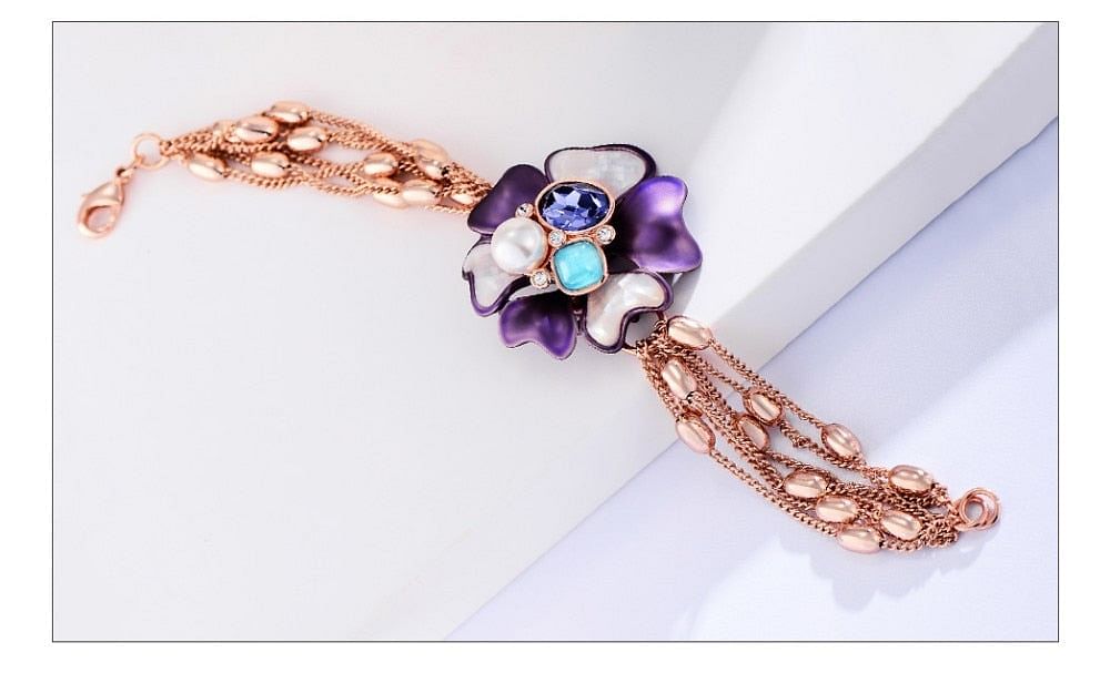 Bracelet Flower Blossom Purple Crystal Opal Bracelet | Austrian Rhinestone freeshipping - D' Charmz