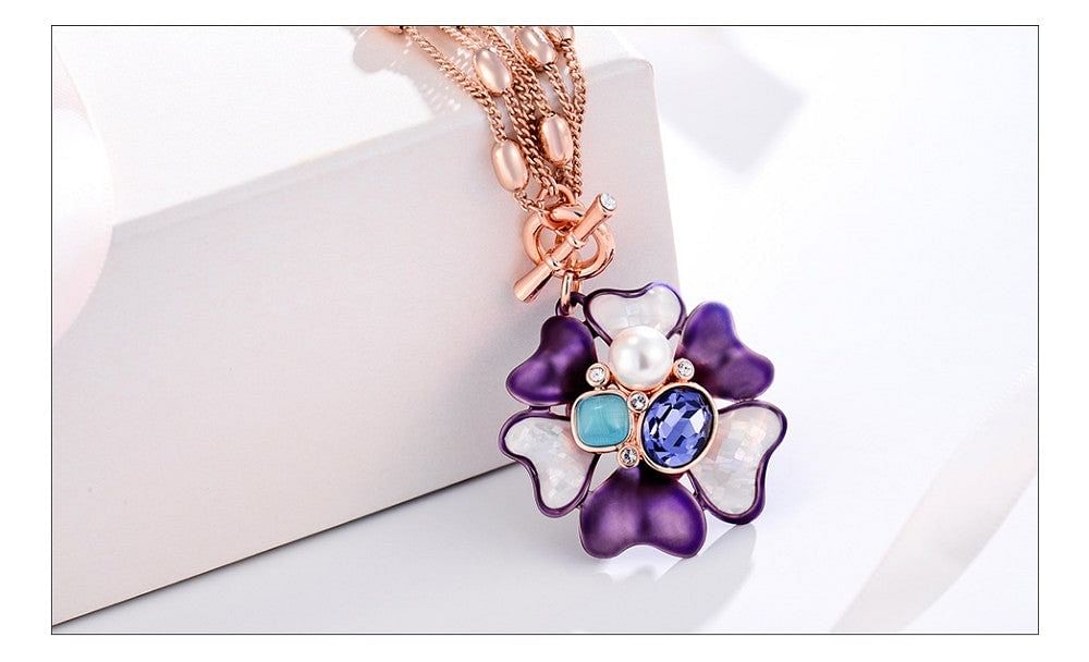 Necklace Flower Blossom Purple Crystal Opal Necklace | Austrian Rhinestone freeshipping - D' Charmz