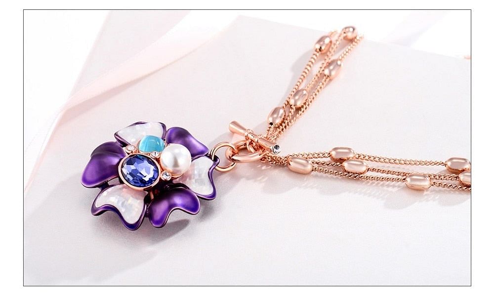 Necklace Flower Blossom Purple Crystal Opal Necklace | Austrian Rhinestone freeshipping - D' Charmz