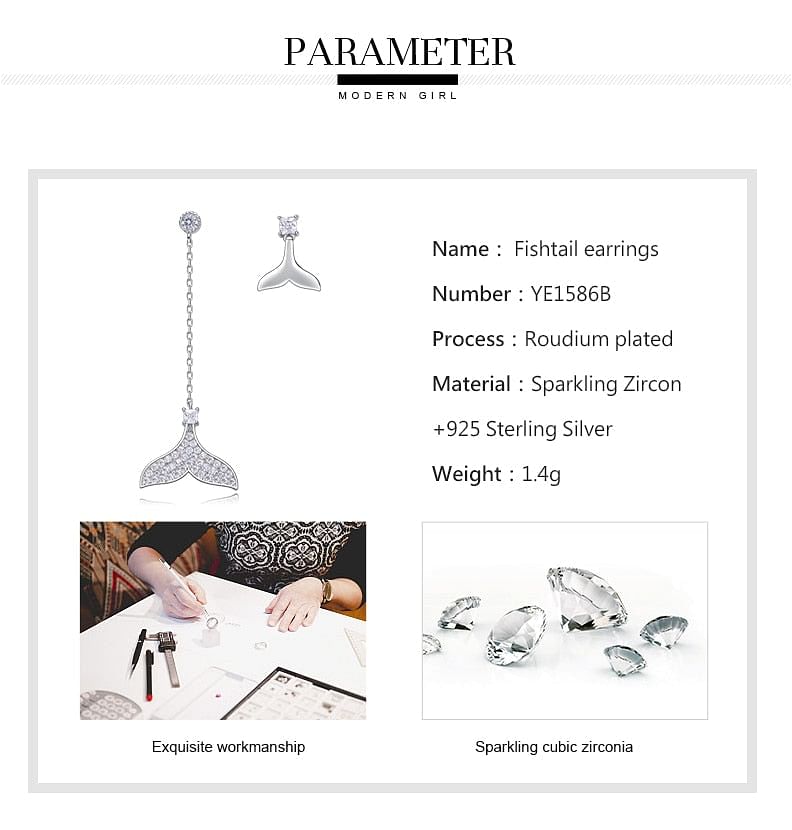 Earrings Mermaid Fishtail CZ Earrings | 925 Silver freeshipping - D' Charmz