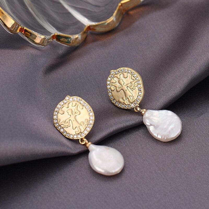 Earrings Exquisite Ancient Gold Plate Pearls Korean Dangle Earrings freeshipping - D' Charmz