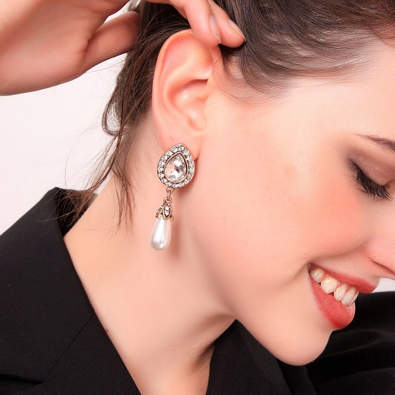 Earrings Simulated Pearl Crystal Glass Earrings freeshipping - D' Charmz