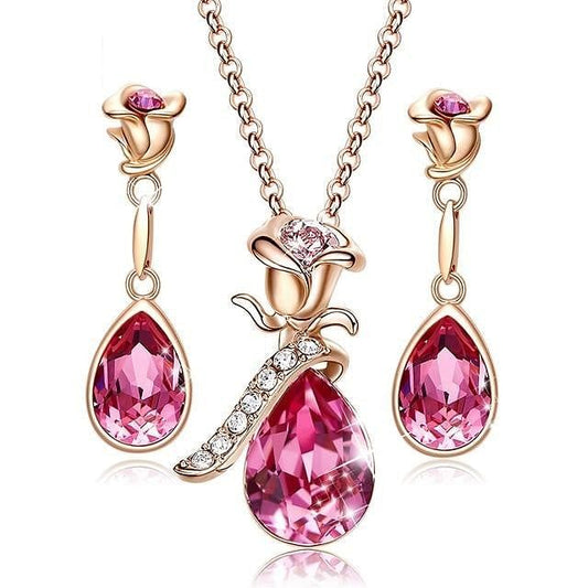 Jewelry Set Rose Heart Jewel Set | S925 Silver Swarovski® freeshipping - D' Charmz