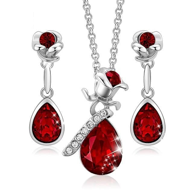 Jewelry Set Rose Heart Jewel Set | S925 Silver Swarovski® freeshipping - D' Charmz