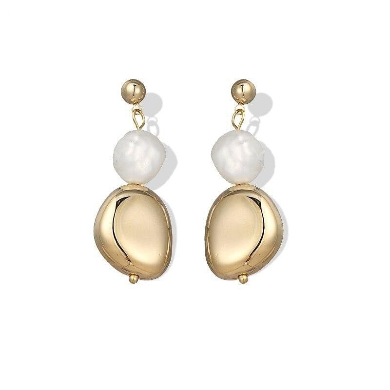 Earrings Korean Gold Metal Natural Pearls Dangle Earrings freeshipping - D' Charmz