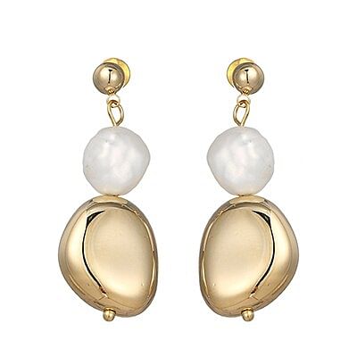 Earrings Korean Gold Metal Natural Pearls Dangle Earrings freeshipping - D' Charmz