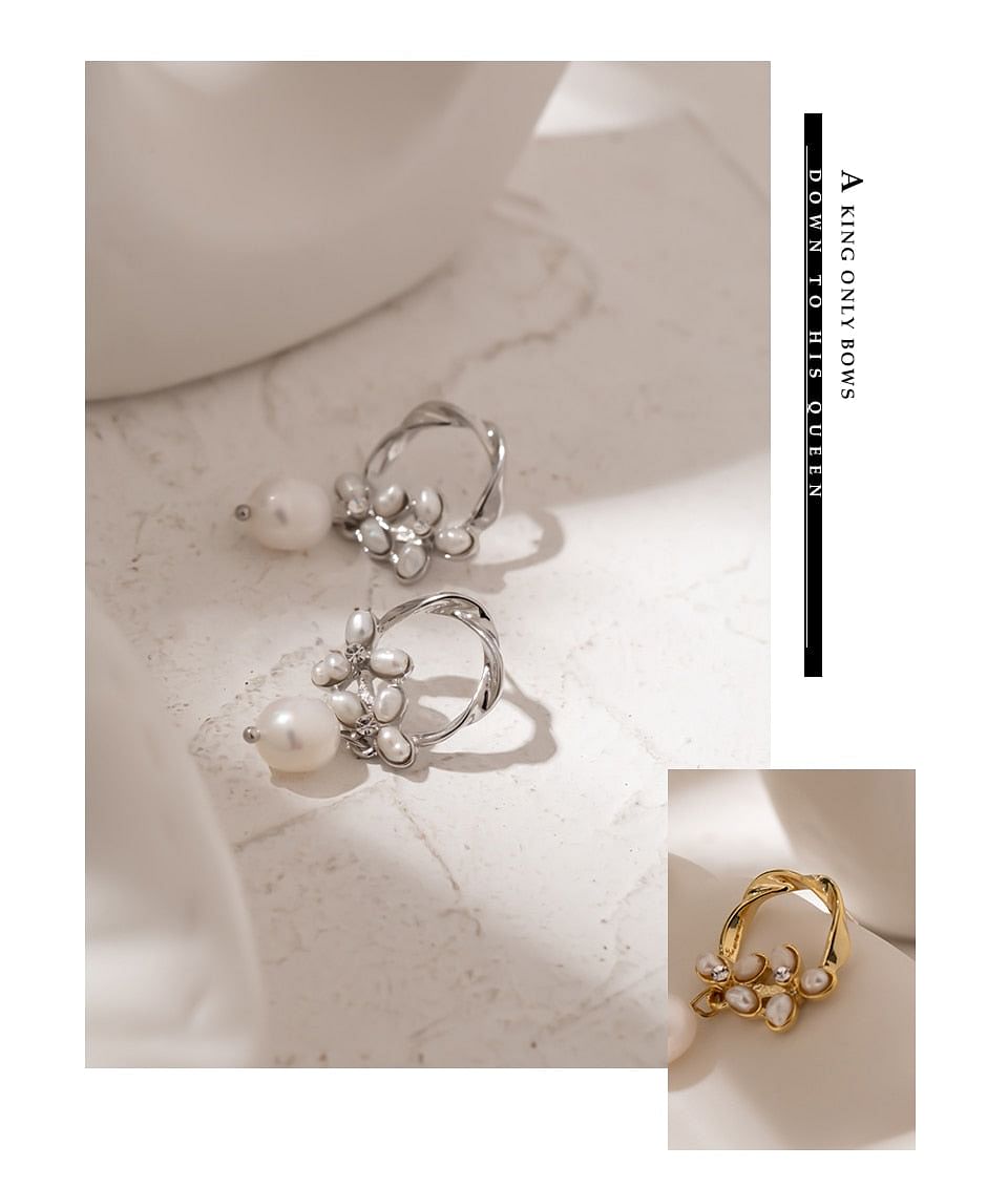 Earrings Luxury Flower Charm Freshwater Natural Pearl Drop Earrings freeshipping - D' Charmz