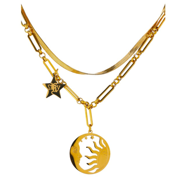 Helios Sunshine Korean Rhinestone Round Pendant Necklace