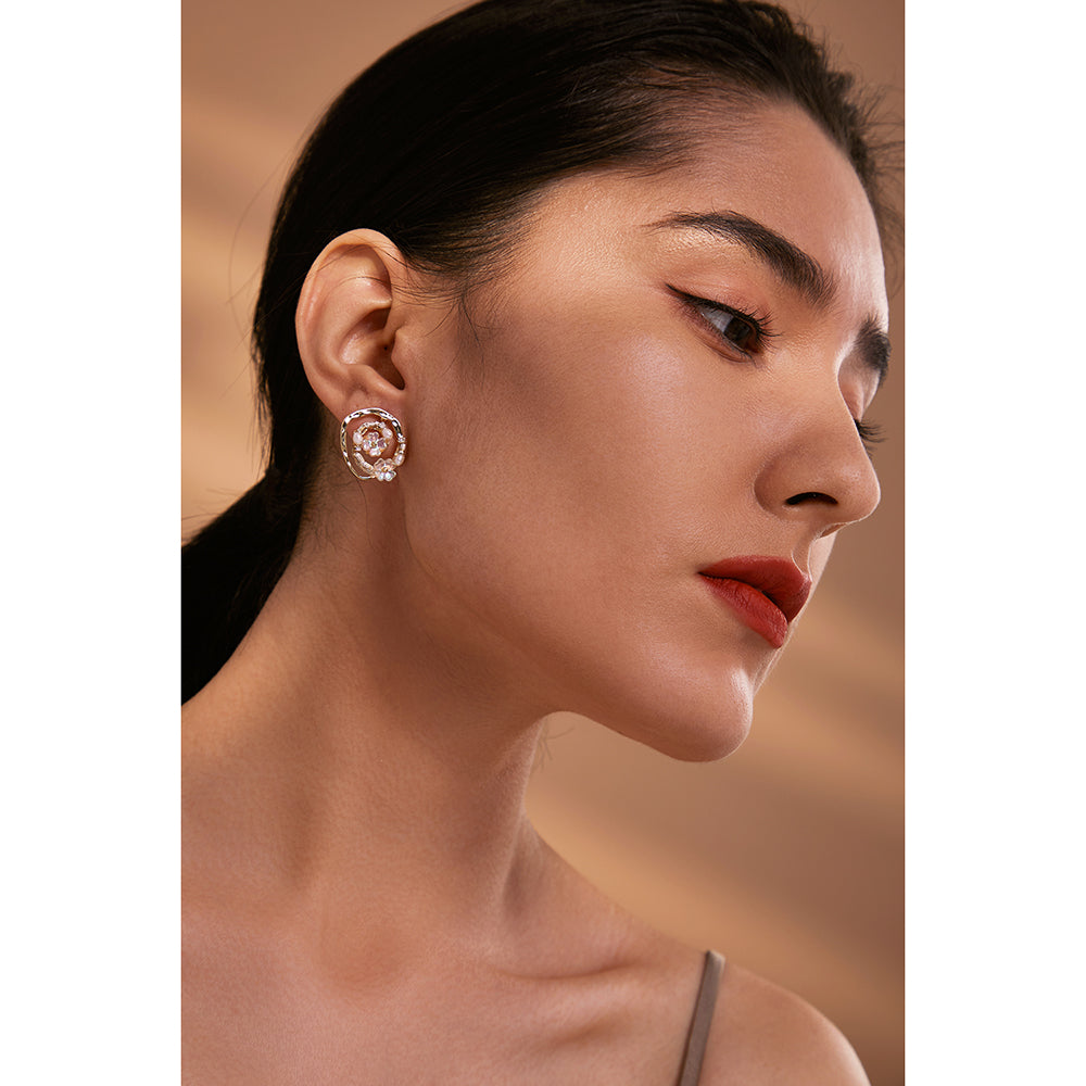 Exquisite Natural Pearls Flower Stud Earrings