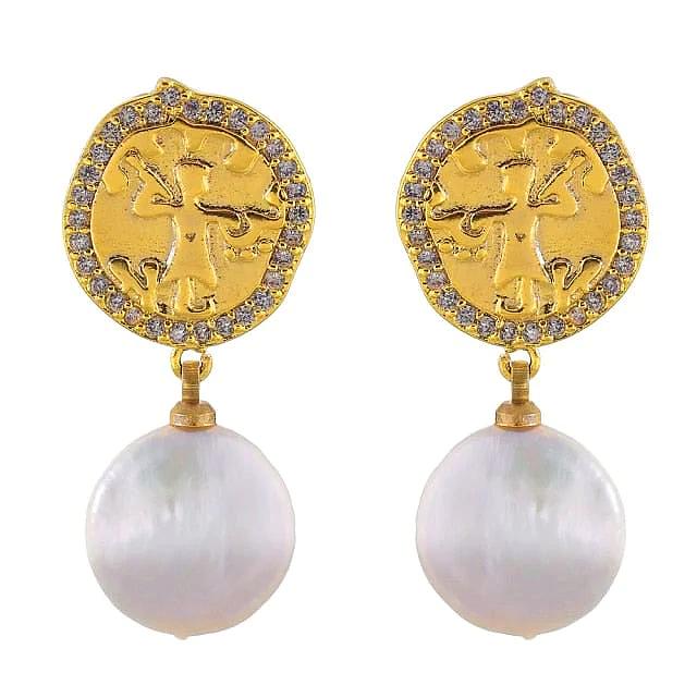 Earrings Exquisite Ancient Gold Plate Pearls Korean Dangle Earrings freeshipping - D' Charmz