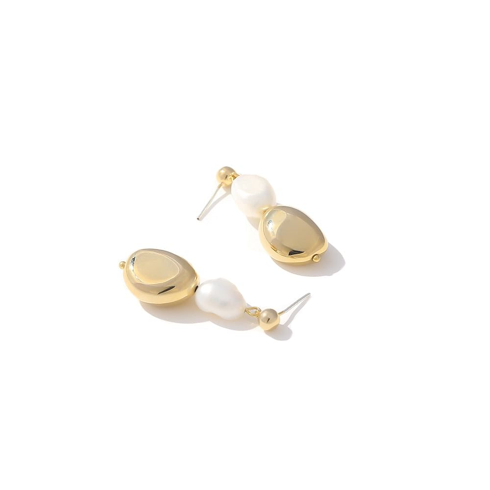 Earrings Korean Gold Metal Natural Pearls Dangle Earrings freeshipping - D' Charmz