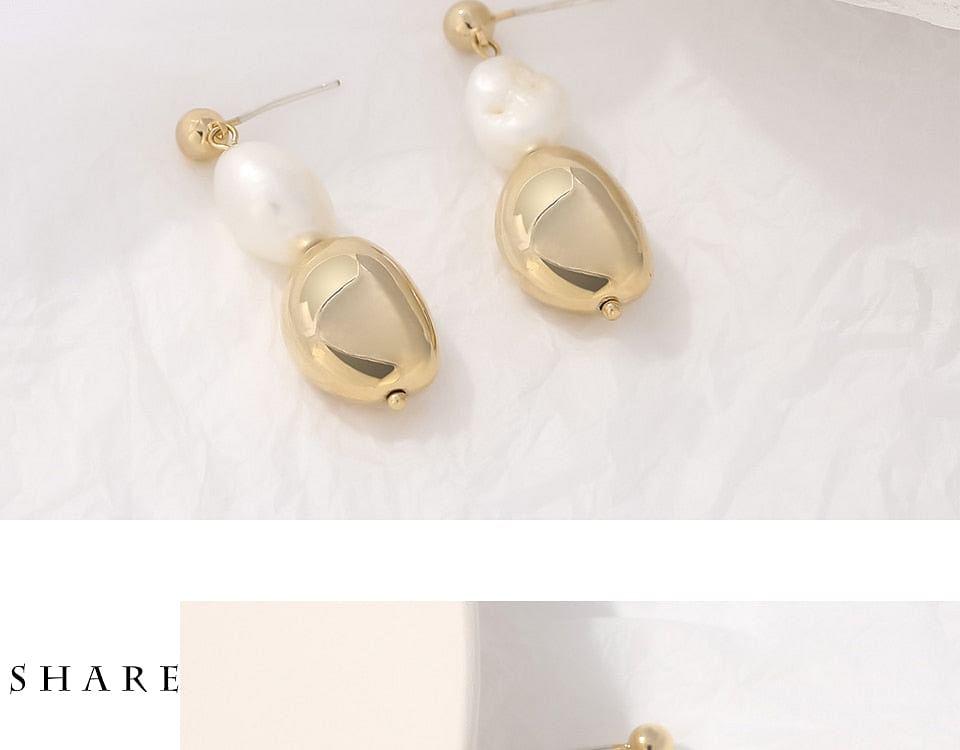 Earrings Korean Gold Metal Natural Pearls Dangle Earrings freeshipping - D' Charmz