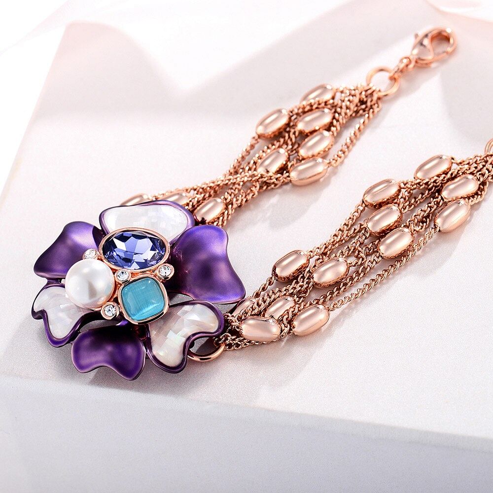 Bracelet Flower Blossom Purple Crystal Opal Bracelet | Austrian Rhinestone freeshipping - D' Charmz