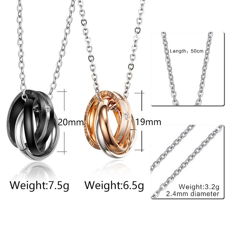 Necklace Interlocked Tri-Circle Rings Couple Necklace freeshipping - D' Charmz