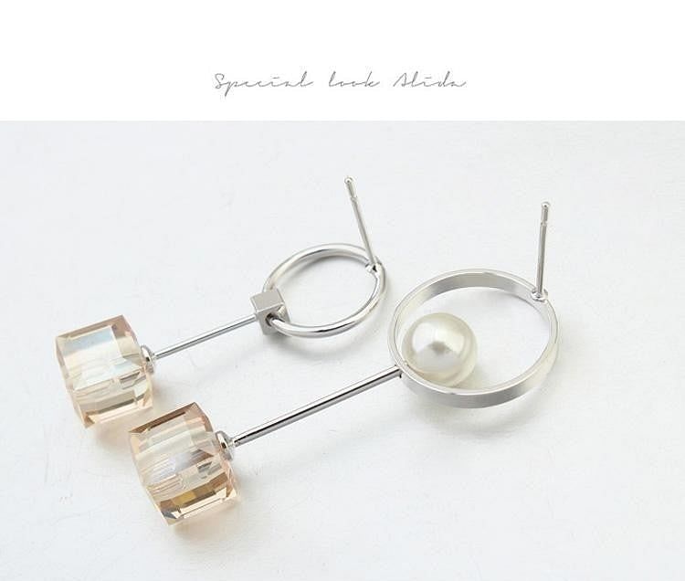 Asymmetric Crystal Cube Dangle Earrings - Earrings - Swarovski Crystal
