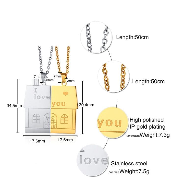Necklace I Love You Loving Couple In House | Couple Necklace freeshipping - D' Charmz