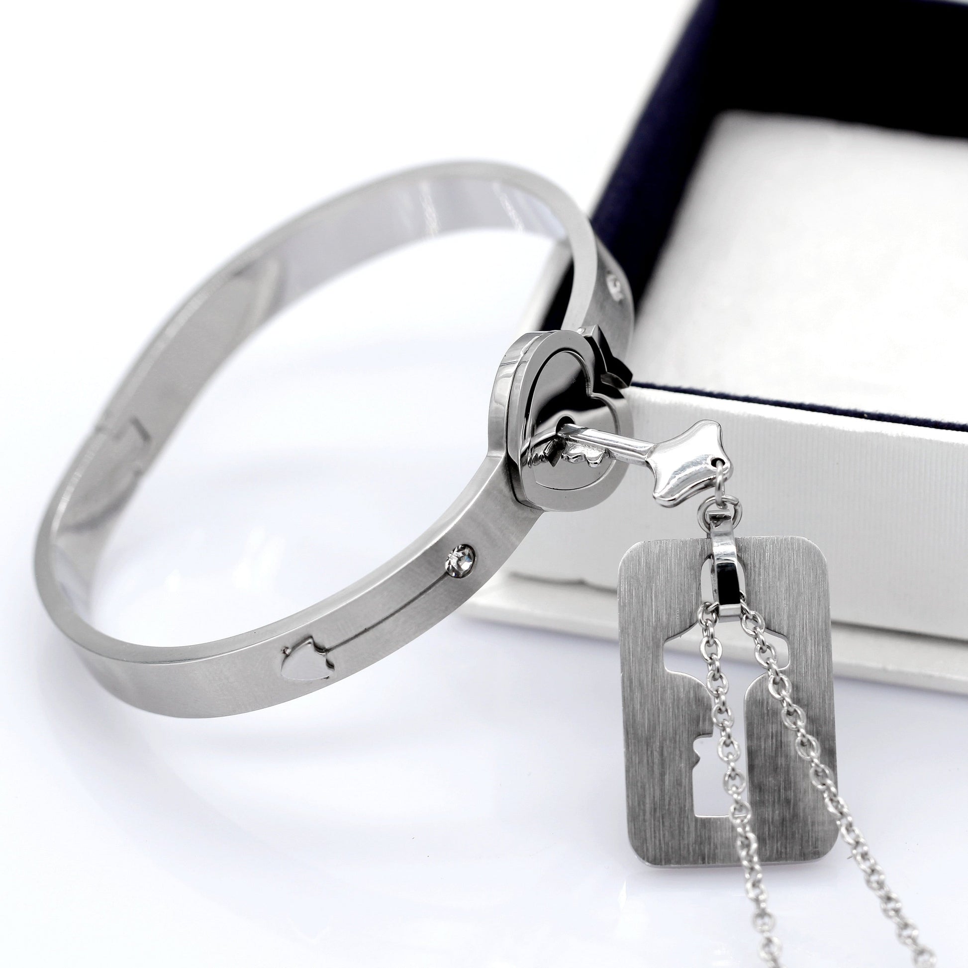 2pcs/set Couple Lovers Jewelry Love Heart Lock Bracelet Stainless Steel  Bracelets Bangles Key Pendant Necklace Jewelry Gift - Bracelets - AliExpress