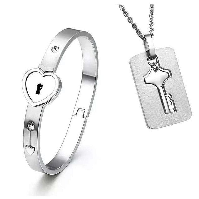 Heart Lock Bracelet And Key Necklace For Couples
