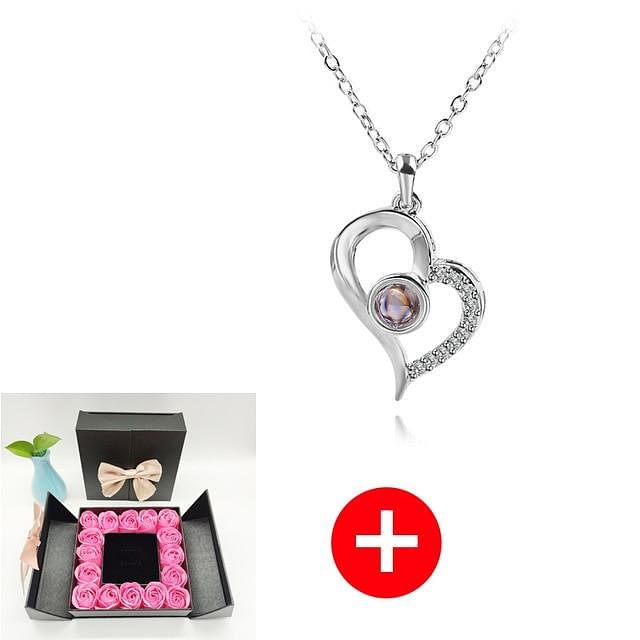 Romance Rosy Jewel Gift Box ❤ I LOVE YOU 100 Languages Necklace - Pink Rose Black Box / Love Style 2 - Necklace - D’ Love • Jewelry Box • 