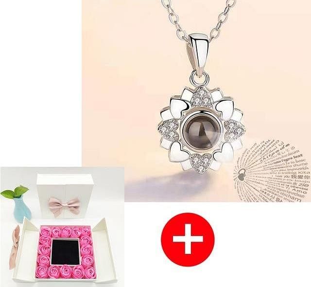 Romance Rosy Jewel Gift Box ❤ I LOVE YOU 100 Languages Necklace - Pink Rose White Box / Flower Style 14 - Necklace - D’ Love • Jewelry Box •