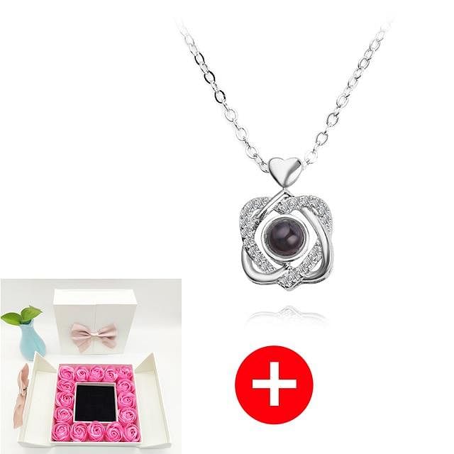 Romance Rosy Jewel Gift Box ❤ I LOVE YOU 100 Languages Necklace - Pink Rose White Box / Hearts Style 8 - Necklace - D’ Love • Jewelry Box • 
