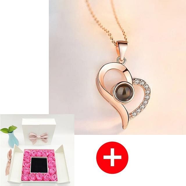 Romance Rosy Jewel Gift Box ❤ I LOVE YOU 100 Languages Necklace - Pink Rose White Box / Love Style 1 - Necklace - D’ Love • Jewelry Box • 