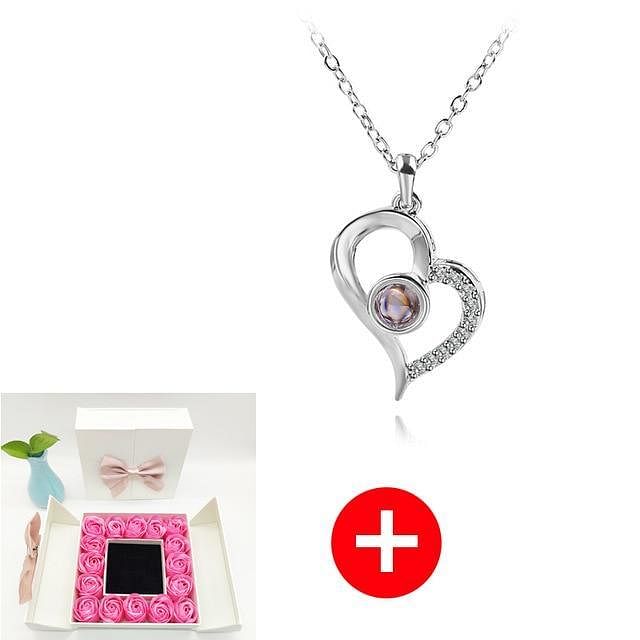 Romance Rosy Jewel Gift Box ❤ I LOVE YOU 100 Languages Necklace - Pink Rose White Box / Love Style 2 - Necklace - D’ Love • Jewelry Box • 