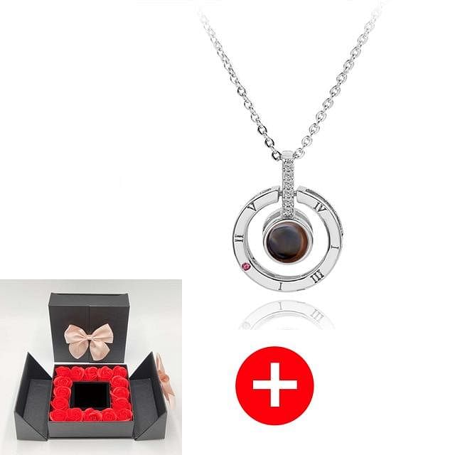 Romance Rosy Jewel Gift Box ❤ I LOVE YOU 100 Languages Necklace - Red Rose Black Box / Circle Style 6 - Necklace - D’ Love • Jewelry Box • 