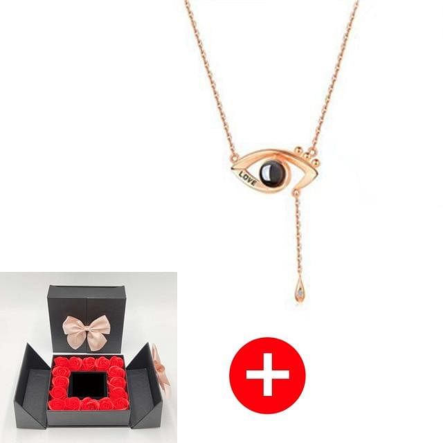 Romance Rosy Jewel Gift Box ❤ I LOVE YOU 100 Languages Necklace - Red Rose Black Box / Eye Style 9 - Necklace - D’ Love • Jewelry Box • 