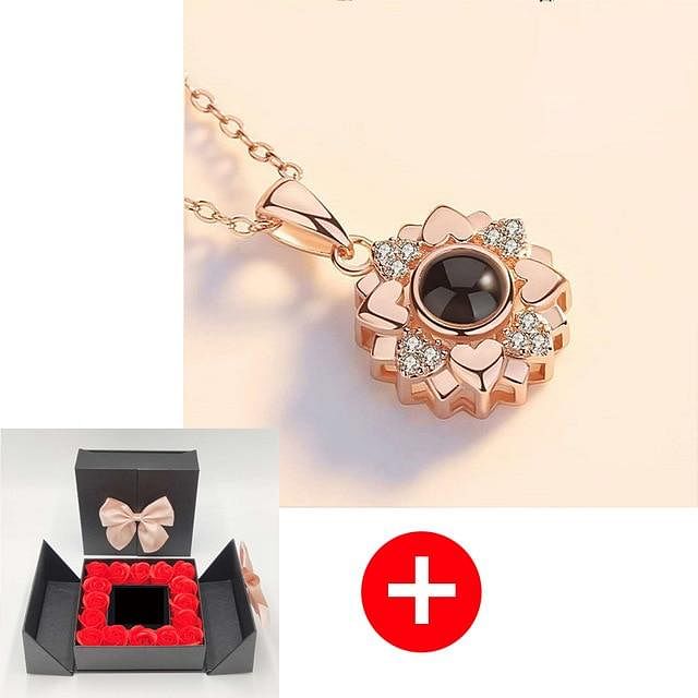 Romance Rosy Jewel Gift Box ❤ I LOVE YOU 100 Languages Necklace - Red Rose Black Box / Flower Style 13 - Necklace - D’ Love • Jewelry Box • 
