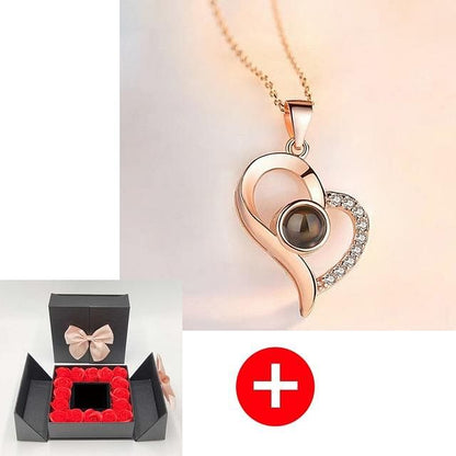 Romance Rosy Jewel Gift Box ❤ I LOVE YOU 100 Languages Necklace - Red Rose Black Box / Love Style 1 - Necklace - D’ Love • Jewelry Box • 