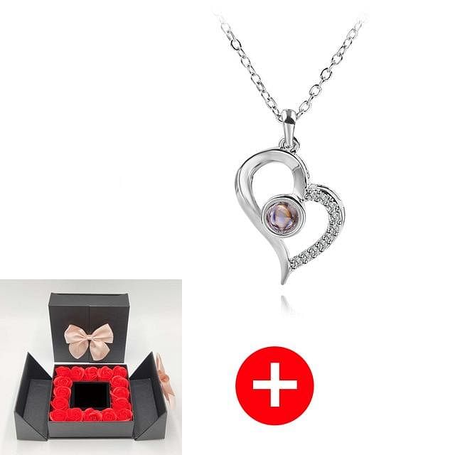 Romance Rosy Jewel Gift Box ❤ I LOVE YOU 100 Languages Necklace - Red Rose Black Box / Love Style 2 - Necklace - D’ Love • Jewelry Box • 