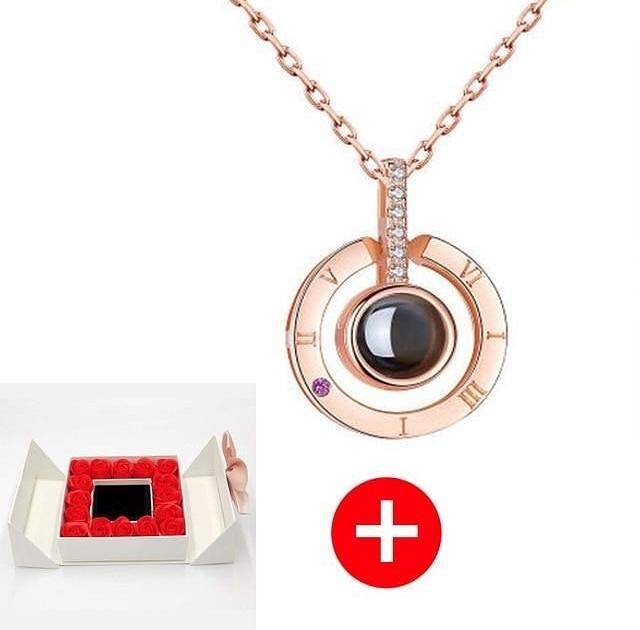 Romance Rosy Jewel Gift Box ❤ I LOVE YOU 100 Languages Necklace - Red Rose White Box / Circle Style 5 - Necklace - D’ Love • Jewelry Box • 