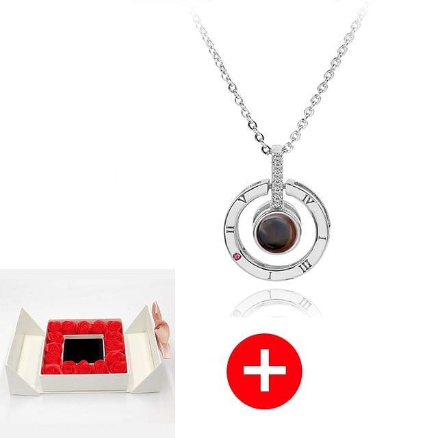 Romance Rosy Jewel Gift Box ❤ I LOVE YOU 100 Languages Necklace - Red Rose White Box / Circle Style 6 - Necklace - D’ Love • Jewelry Box • 