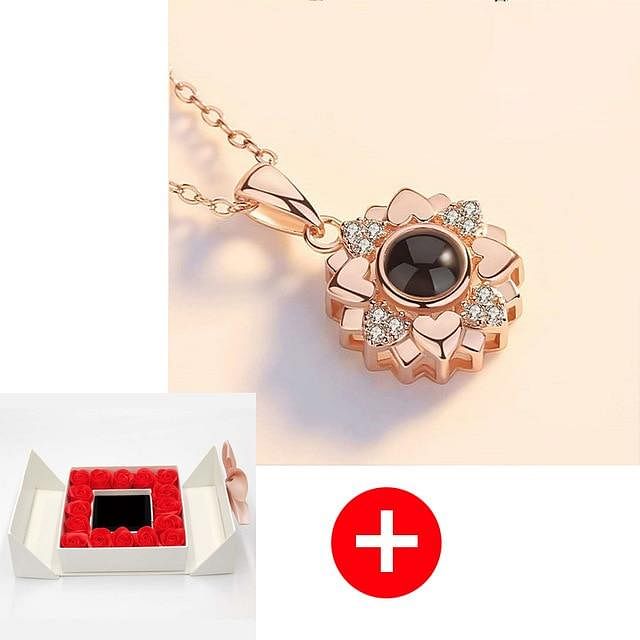 Romance Rosy Jewel Gift Box ❤ I LOVE YOU 100 Languages Necklace - Red Rose White Box / Flower Style 13 - Necklace - D’ Love • Jewelry Box • 