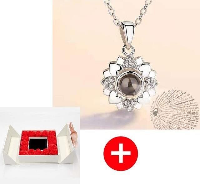 Romance Rosy Jewel Gift Box ❤ I LOVE YOU 100 Languages Necklace - Red Rose White Box / Flower Style 14 - Necklace - D’ Love • Jewelry Box • 