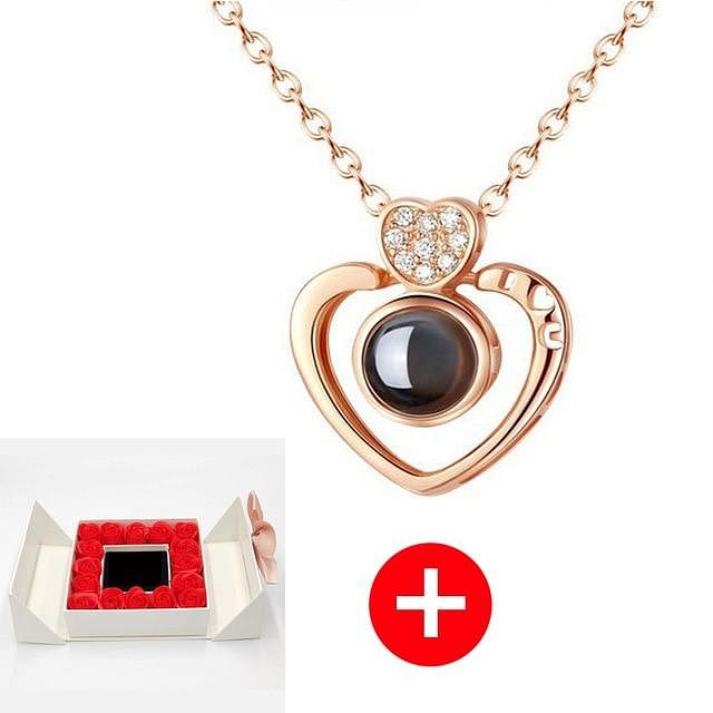 Romance Rosy Jewel Gift Box ❤ I LOVE YOU 100 Languages Necklace - Red Rose White Box / Heart Style 3 - Necklace - D’ Love • Jewelry Box • 