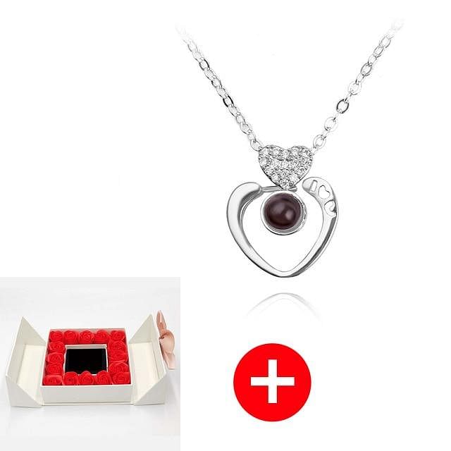 Romance Rosy Jewel Gift Box ❤ I LOVE YOU 100 Languages Necklace - Red Rose White Box / Heart Style 4 - Necklace - D’ Love • Jewelry Box • 