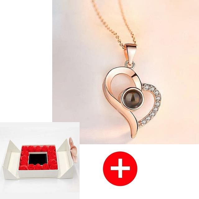 Romance Rosy Jewel Gift Box ❤ I LOVE YOU 100 Languages Necklace - Red Rose White Box / Love Style 1 - Necklace - D’ Love • Jewelry Box • 
