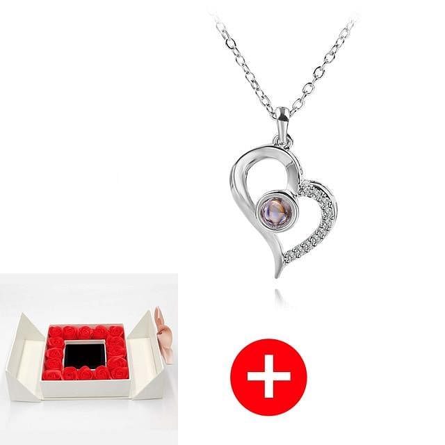 Romance Rosy Jewel Gift Box ❤ I LOVE YOU 100 Languages Necklace - Red Rose White Box / Love Style 2 - Necklace - D’ Love • Jewelry Box • 