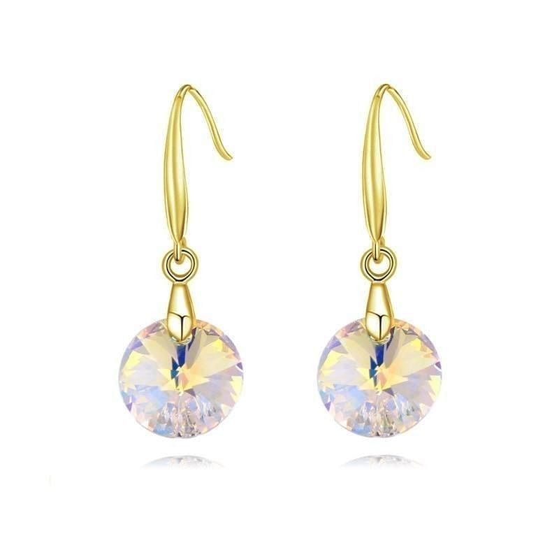 Round Crystal Drop Earrings - 18K Gold Plated - Earrings - Swarovski Crystal - Crystal AB - Aurore Boreale