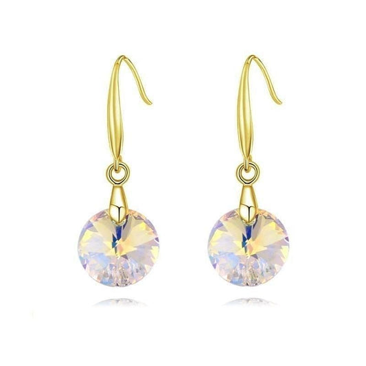 Round Crystal Drop Earrings - 18K Gold Plated - Earrings - Swarovski Crystal - Crystal AB - Aurore Boreale