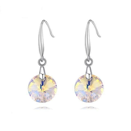 Round Crystal Drop Earrings - Rhodium Plated - Earrings - Swarovski Crystal
