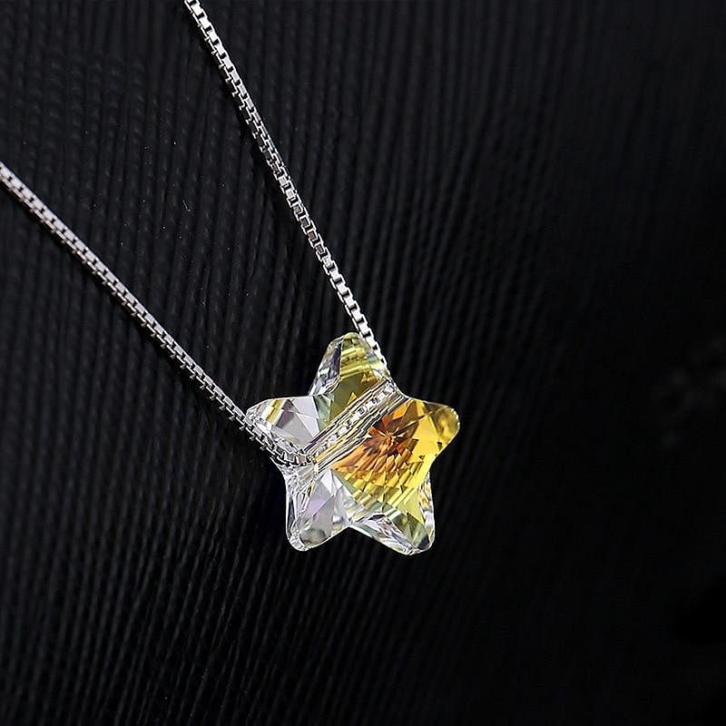 Star Charm Necklace | 925 Silver - Necklace - Swarovski Crystal - Aurore Boreale - Dazzling Elegant