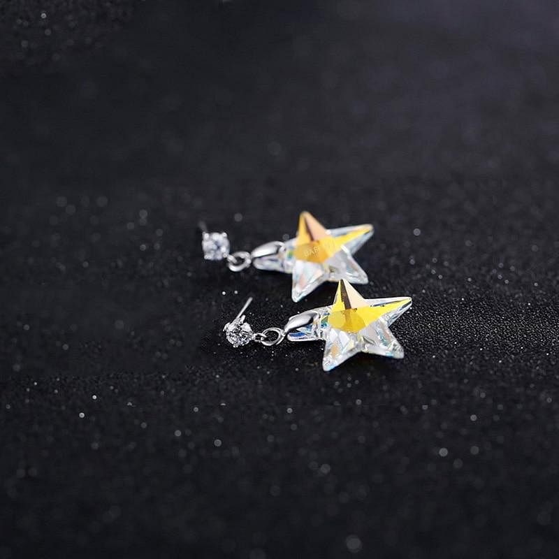 Star Dangle Earrings - Earrings - Swarovski Crystal - Aurore Boreale - Crystal AB